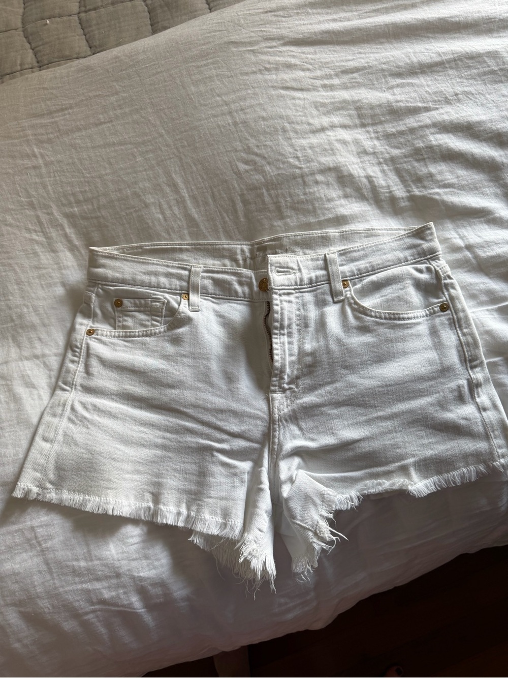 7 For All Mankind White Frayed Hem Denim Shorts